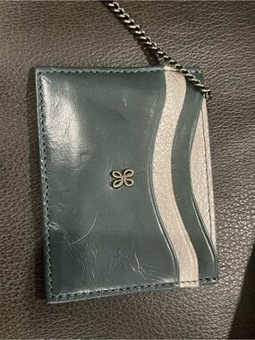 HOBO Teal Leather Card Case with Silver Wave Accent